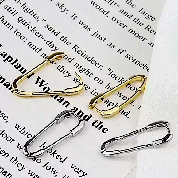 Safety Pin Sterling Silver Plated Minimalist Sterling Silver Earrings - Picture 4 of 8